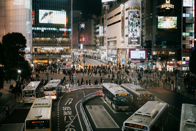 High angle view of city street at night