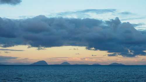 Scenic view of sea against dramatic sky