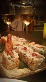 Close-up of served food on table