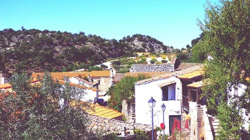 Houses by mountain