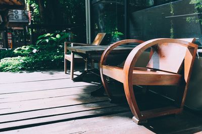 Empty chairs and tables in cafe