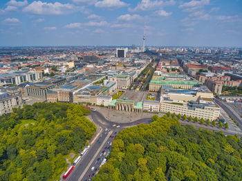 High angle view of road amidst buildings in city