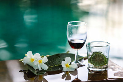 Close-up of wine glass on table