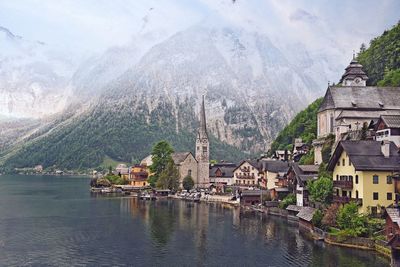 View of buildings against mountain