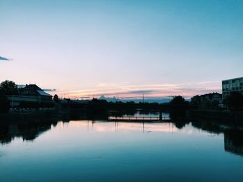 Scenic view of river against sky at sunset