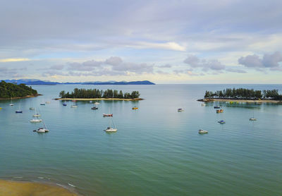 Aerial view of lighthouse and luxury yatch in langkawi