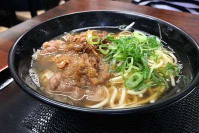 High angle view of soup in bowl