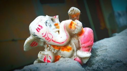 Close-up of stuffed toy on snow