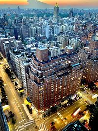 High angle view of street amidst buildings in city