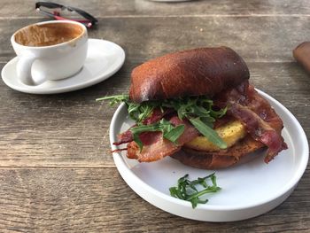 Close-up of breakfast served on table
