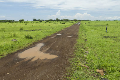 Road amidst field against sky