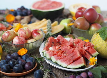 Close-up of fruits in bowl on table