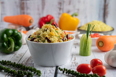 Close-up of fruits and vegetables on table