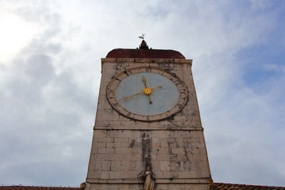 Low angle view of clock tower against sky