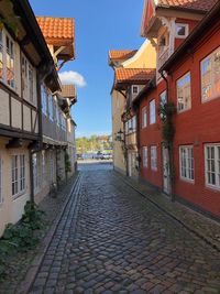 Footpath amidst buildings in city