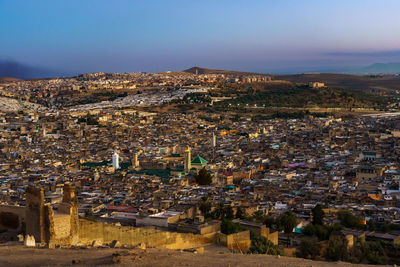 High angle view of townscape against sky