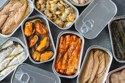 High angle view of food on table