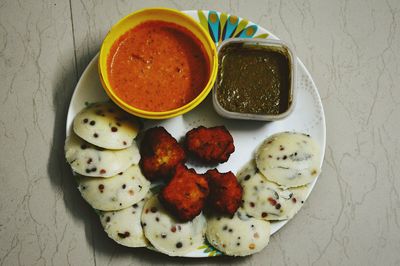 High angle view of fruits on table