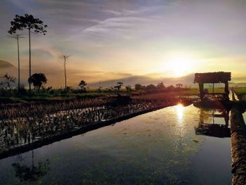 Scenic view of lake against sky during sunset