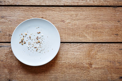 High angle view of bread in plate on table