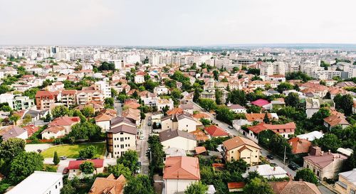 High angle view of townscape against sky