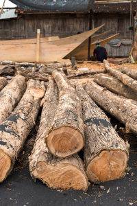 Stack of logs in construction site