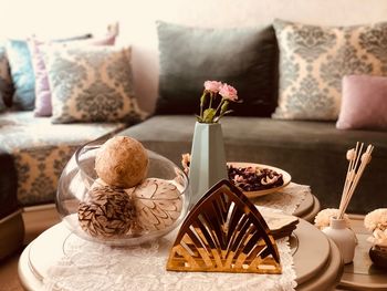 Close-up of birthday cake on table at home