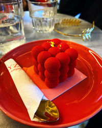 Close-up of dessert in plate on table