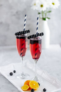 Close-up of wineglass on table