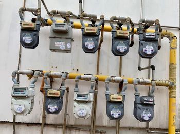 Close-up of pipes on wall