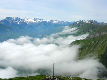 Scenic view of snowcapped mountains against sky