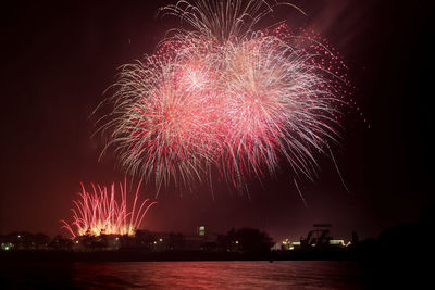 Low angle view of firework display at night