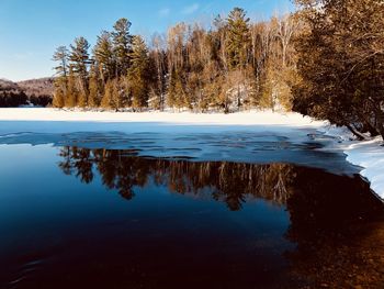 Scenic view of lake against sky during winter