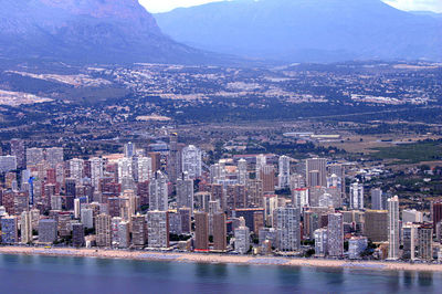 View from an airplane of the magnificent and touristic mediterranean city of benidorm,.