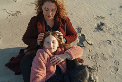 High angle view of girl on beach