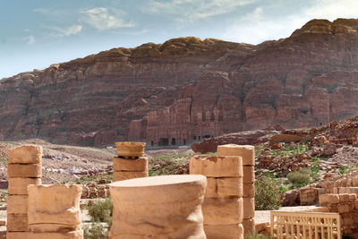 Pillars of the romans in the necropolis of petra, jordan, middle east