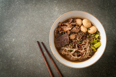 High angle view of food in bowl on table