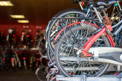 Close-up of bicycle in parking lot