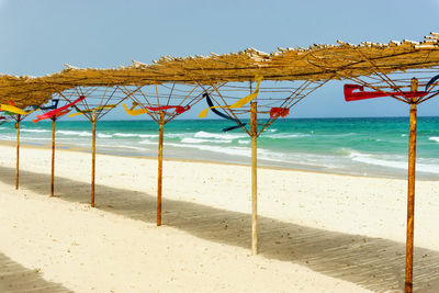 Scenic view of beach against clear sky