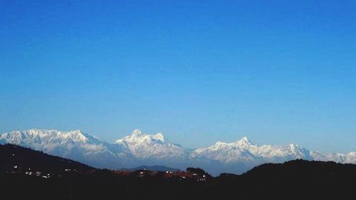 Scenic view of snow covered mountains