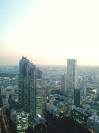 City skyline at sunset