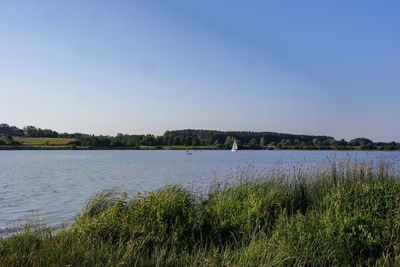 Scenic view of lake against clear sky