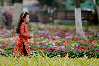 Asian girl walking