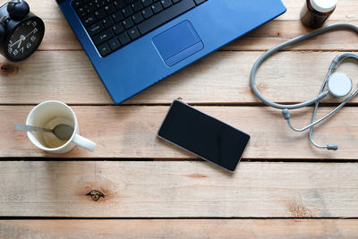 High angle view of laptop on table