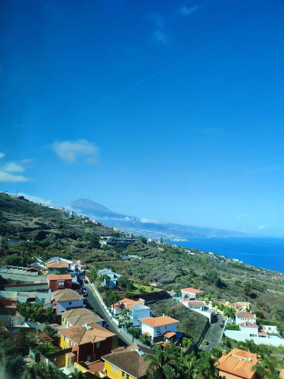 HIGH ANGLE VIEW OF BUILDINGS AGAINST BLUE SKY