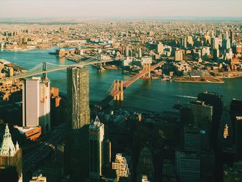 High angle view of city at waterfront