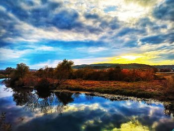 Scenic view of lake against sky during sunset