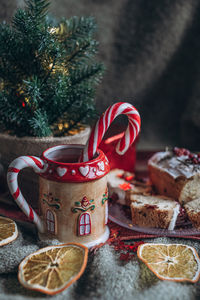 Christmas decor on the table flatlay