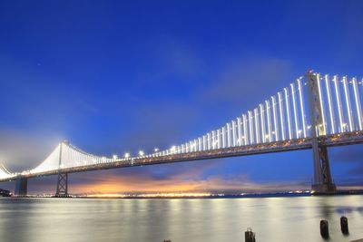 View of suspension bridge at night