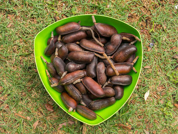 High angle view of food in plate